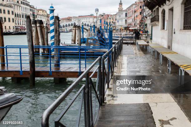 Venice after the activation of Mose during the hight tide in Venice, Italy on October 15, 2020.