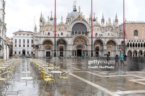 Venice after the activation of Mose during the hight tide in Venice, Italy on October 15, 2020.