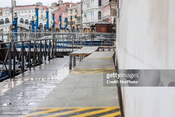 Street in Venice after the activation of Mose during the hight tide in Venice, Italy on October 15, 2020