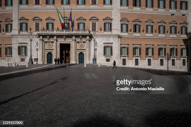 General view of the Palazzo Montecitorio, seat of the Italian Chamber of Deputies, on October 16, 2020 in Rome, Italy. The historical building...