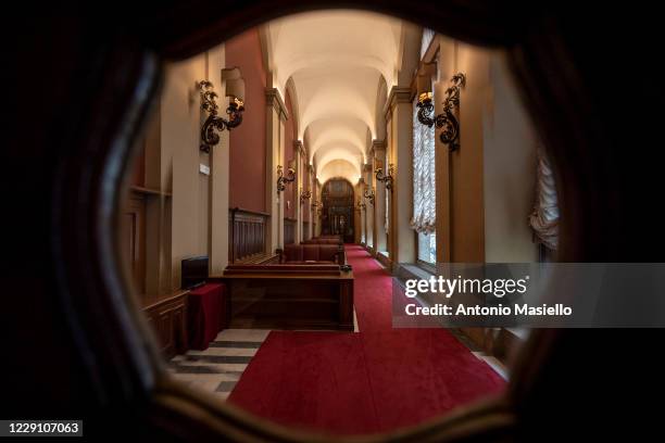 This picture shows the "Corridoio Verde" at the Palazzo Montecitorio seat of the Italian Chamber of Deputies, on October 16, 2020 in Rome, Italy. The...