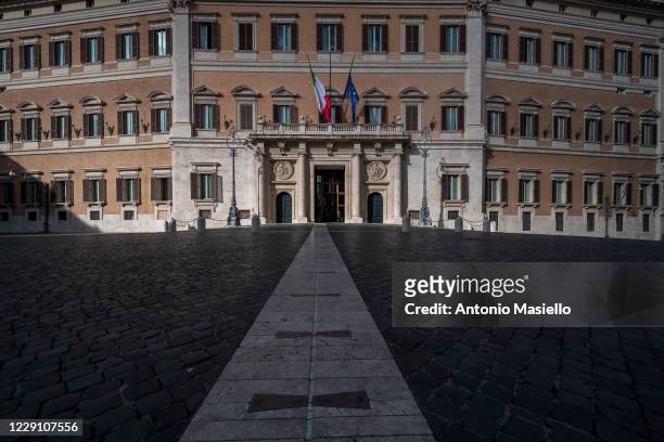 General view of the Palazzo Montecitorio, seat of the Italian Chamber of Deputies, on October 16, 2020 in Rome, Italy. The historical building...