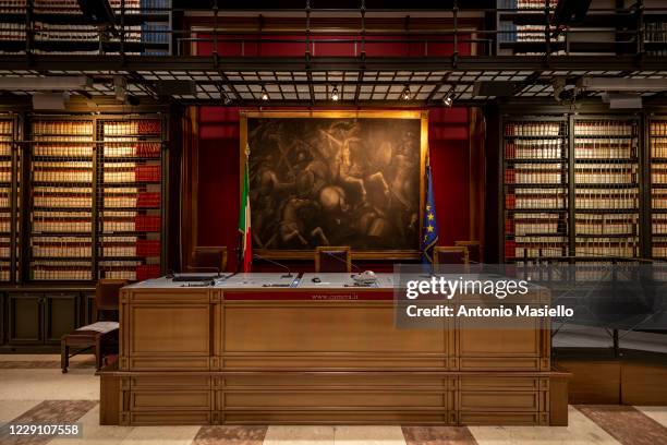 This picture shows the "Sala del Mappamondo" , dedicated to the work of the parliamentary commissions at Palazzo Montecitorio, seat of the Italian...