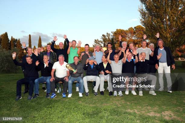 First row: Andreas "Andy" Moeller, Pierre Littbarski, Andreas "Andi" Brehme, Thomas "Icke" Haessler, Franz Beckenbauer, Holger Osieck, Olaf Thon,...