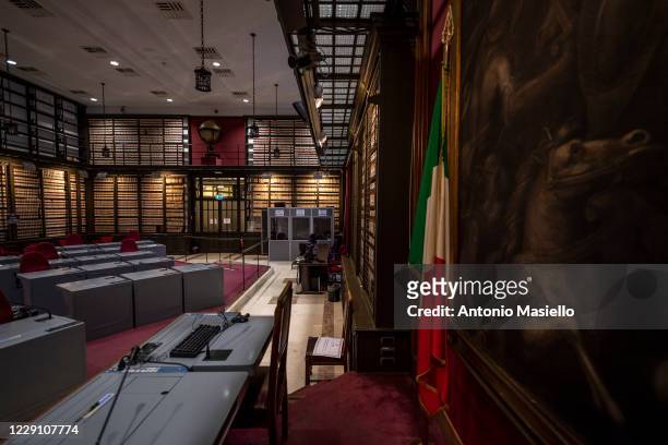 This picture shows the "Sala del Mappamondo" , dedicated to the work of the parliamentary commissions at Palazzo Montecitorio, seat of the Italian...
