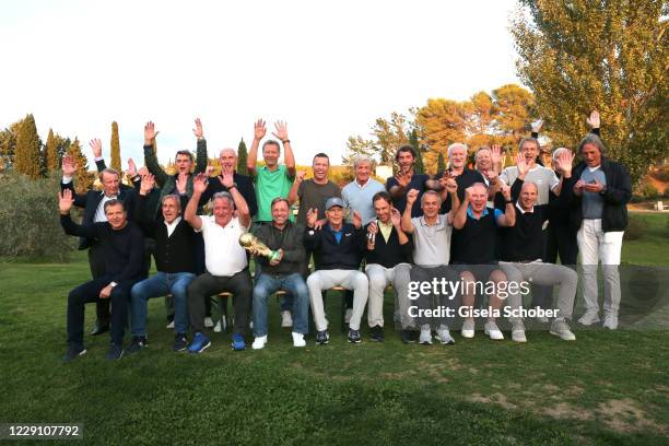 First row: Andreas "Andy" Moeller, Pierre Littbarski, Andreas "Andi" Brehme, Thomas "Icke" Haessler, Franz Beckenbauer, Holger Osieck, Olaf Thon,...