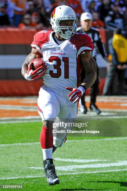 Running back David Johnson of the Arizona Cardinals returns a kickoff in the first quarter of a game against the Cleveland Browns on November 1, 2015...