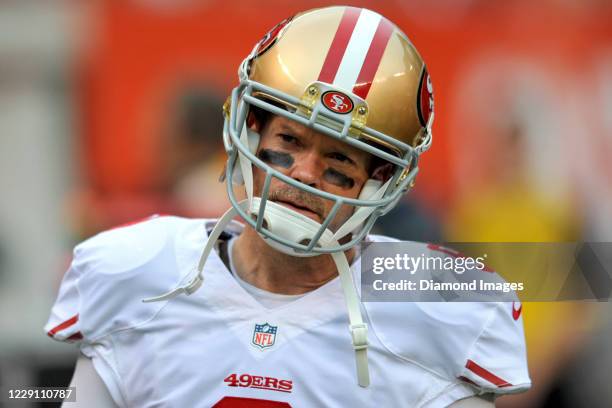 Place kicker Phil Dawson of the San Francisco 49ers on the sideline in the second quarter of a game against the Cleveland Browns at FirstEnergy...