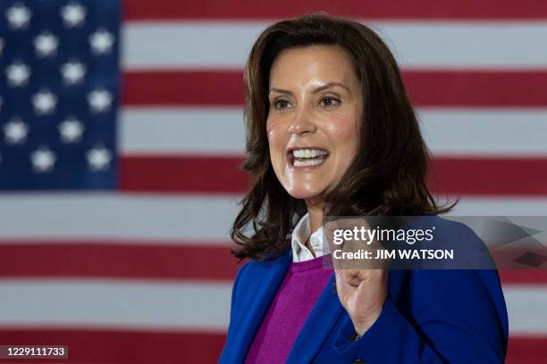 Michigan Governor Gretchen Whitmer introduces Democratic Presidential Candidate Joe Biden to speak at Beech Woods Recreation Center in Southfield,...