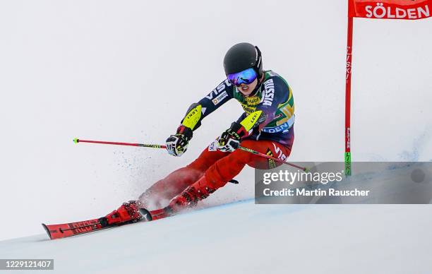 Ekaterina Tkachenko of Russia competes during the Women's Giant Slalom of the Audi FIS Alpine Ski World Cup at Rettenbach glacier on October 17, 2020...