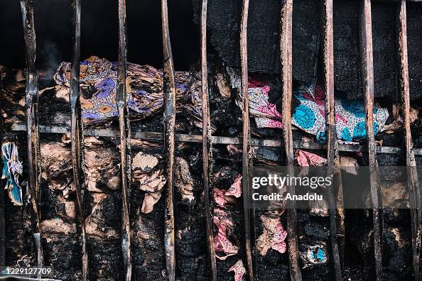 Fabric Exploding Burnt fabrics are seen after an explosion following a tanker carrying ...