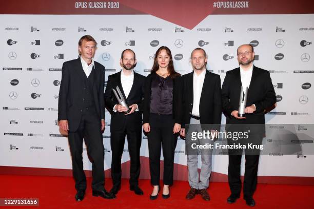 Martin Seemann, Martin Schicketanz, Mira Lange, Andreas Pfaff and Peter Uehling during the OPUS Klassik Photocall at Villa Elisabeth on October 17,...
