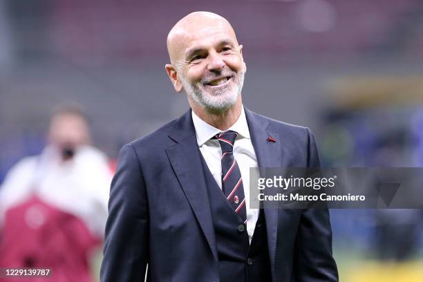 Stefano Pioli, head coach of Ac Milan, looks on before the Serie A match between Fc Internazionale and Ac Milan. Ac Milan wins 2-1 over Fc...