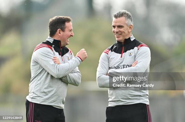 Galway , Ireland - 18 October 2020; Galway manager Padraic Joyce, right, and selector John Concannon ahead of the Allianz Football League Division 1...