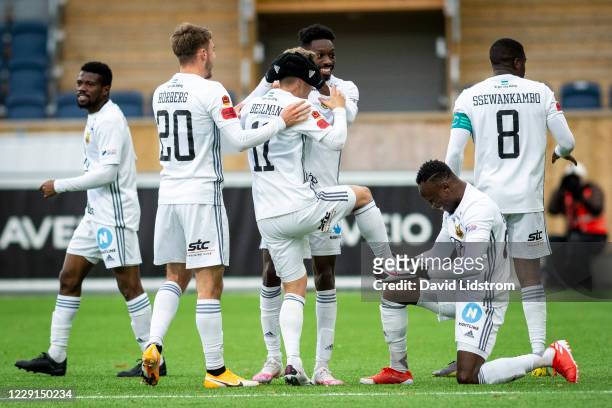 Players of Ostersunds FK celebrates after the 1-3 goal during the Allsvenskan match between IK Sirius FK and Ostersunds FK at Studenternas IP on...