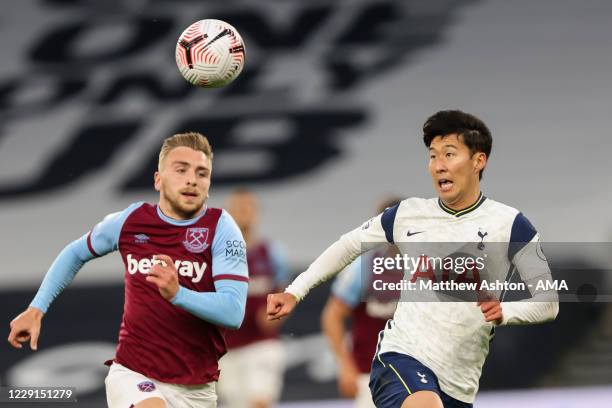 Jarrod Bowen of West Ham United and Son Heung-min of Tottenham Hotspur during the Premier League match between Tottenham Hotspur and West Ham United...