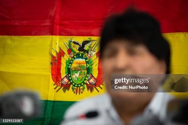 Evo Morales Ayma, the exiled former President of Bolivia, during a press Conference at Computer Center in Buenos Aires, Argentina on October 18, 2020...