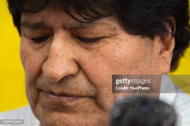 Evo Morales Ayma, the exiled former President of Bolivia, during a press Conference at Computer Center in Buenos Aires, Argentina on October 18, 2020...