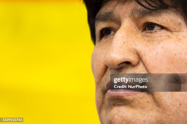 Evo Morales Ayma, the exiled former President of Bolivia, during a press Conference at Computer Center in Buenos Aires, Argentina on October 18, 2020...