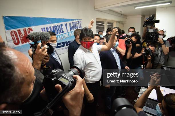 Evo Morales Ayma, the exiled former President of Bolivia, during a press Conference at Computer Center in Buenos Aires, Argentina on October 18, 2020...