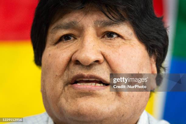 Evo Morales Ayma, the exiled former President of Bolivia, during a press Conference at Computer Center in Buenos Aires, Argentina on October 18, 2020...