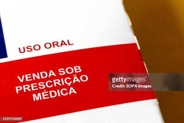 Medicine box with the text "venda sob prescrição médica" . Medicine and healthcare concept.