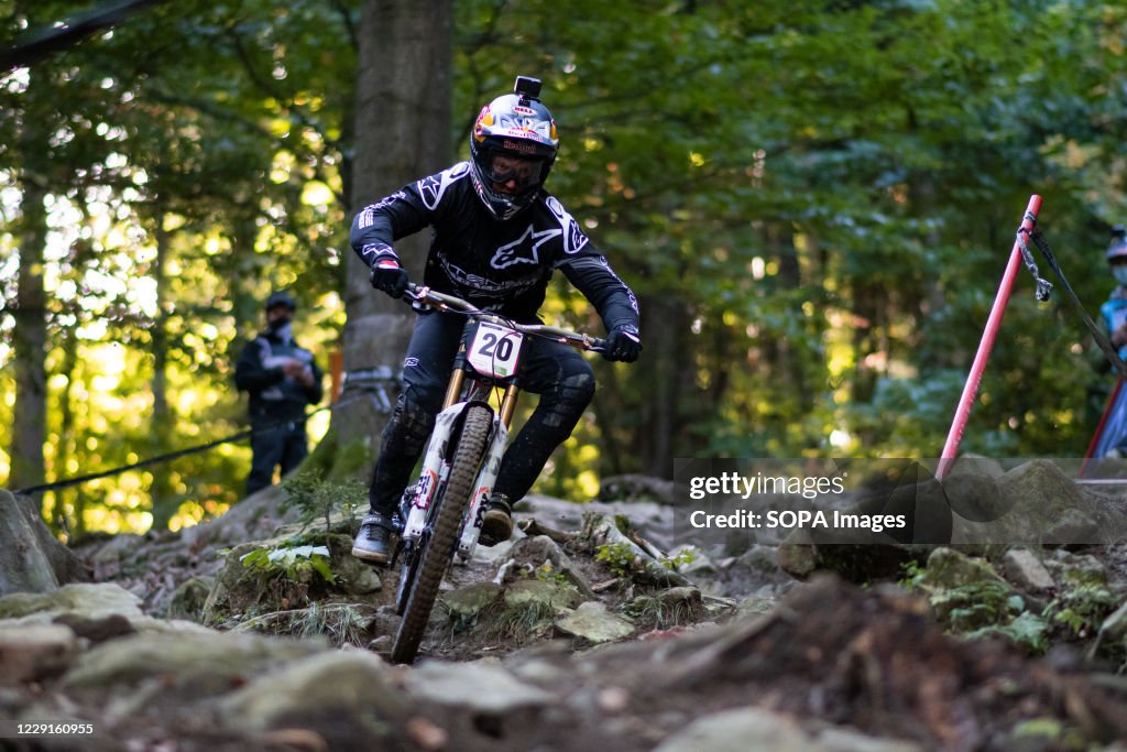 Aaron Gwin of USA is seen in action during the Official...