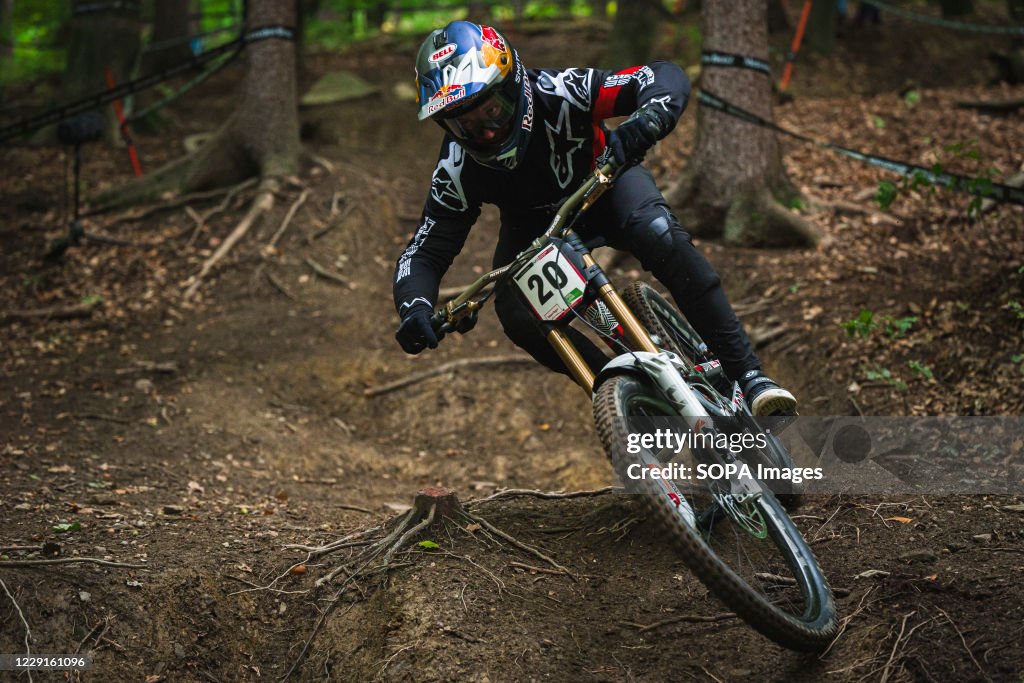 Aaron Gwin of the US competes during the UCI Mountain Bike...