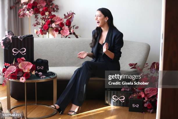 Model Rebecca Mir poses as the face of the new Hunkemoeller lingerie campaign at Hotel Beyond on October 19, 2020 in Munich, Germany.