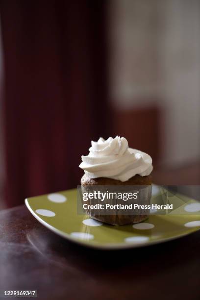 Banana cupcakes with honey butter cream, made with Maine Maple Products wild blueberry honey, on Thursday, October 1, 2020.