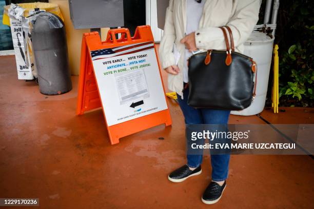 Sign for "Vote Early... Vote Today" is seen at the Miami-Dade County Election Department in Miami, Florida on October 19, 2020. Early voting kicked...