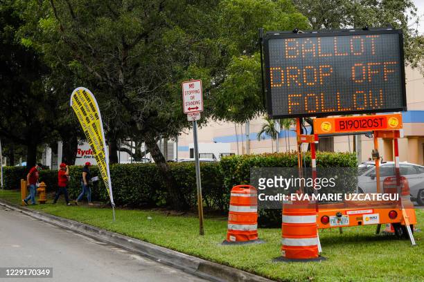 Voters arrive to cast their early ballots at Miami-Dade County Election Department in Miami, Florida on October 19, 2020. Early voting kicked off...