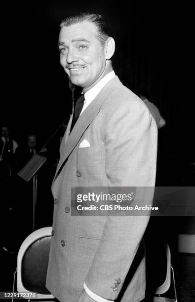 Actor Clark Gable on a CBS Radio Network performance of "China Seas" December 4 on THE SCREEN GUILD THEATER radio show.