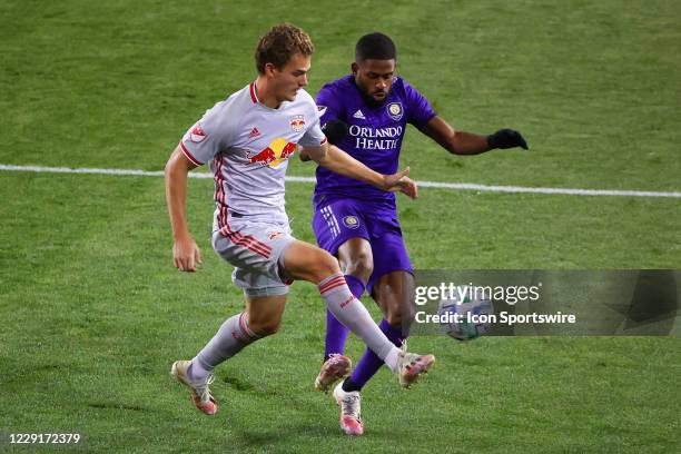 New York Red Bulls forward Tom Barlow controls the ball during the first half of the Major League Soccer game between Orlando City SC and the New...