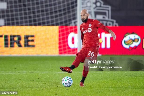Toronto FC Defender Laurent Ciman passes the ball during the second half of a Major League Soccer match between the Atlanta United FC and the Toronto...
