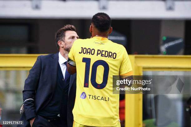 Cagliari coach Eusebio Di Francesco talks with Cagliari midfielder Joao Pedro during the Serie A football match n.4 TORINO - CAGLIARI on October 18,...