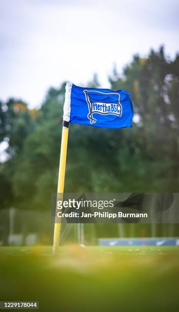Hertha BSC corner flag during the training session on October 20, 2020 in Berlin, Germany.