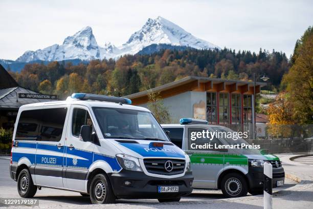 Police cars stand guard following the imposition of lockdown measures during the second wave of the coronavirus pandemic on October 20, 2020 in...