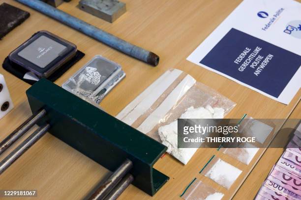 Illustration picture shows packets of cocaine during a press conference of the Antwerp judicial police and the public prosecutor's office, Tuesday 20...