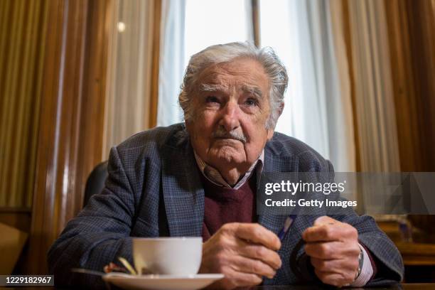 Senator of Frente Amplio and former President of Uruguay Jose Mujica poses for pictures at his office on October 20, 2020 in Montevideo, Uruguay....