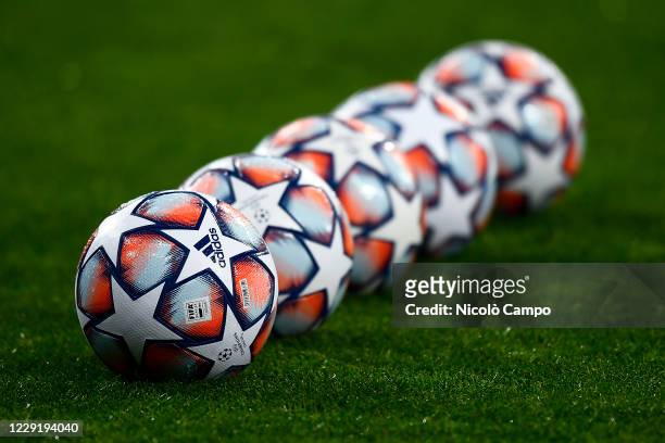 Adidas 'Finale' Champions League official match balls are seen prior to the UEFA Champions League football match between FC Dynamo Kyiv and Juventus...