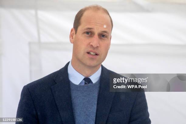 Prince William, Duke of Cambridge speaks to staff and patients to mark the construction of the groundbreaking Oak cancer centre at Royal Marsden...