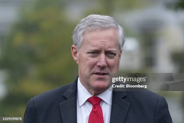 Mark Meadows, White House chief of staff, speaks to members of the media outside of the White House in Washington, D.C., U.S., on Wednesday, Oct. 21,...