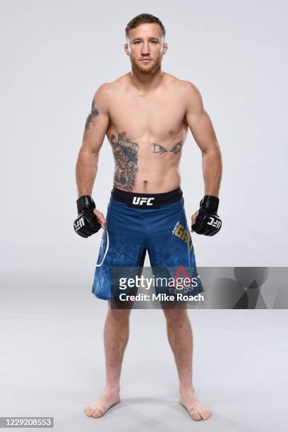 Justin Gaethje poses for a portrait during a UFC photo session on October 21, 2020 in Yas Island, Abu Dhabi, United Arab Emirates.