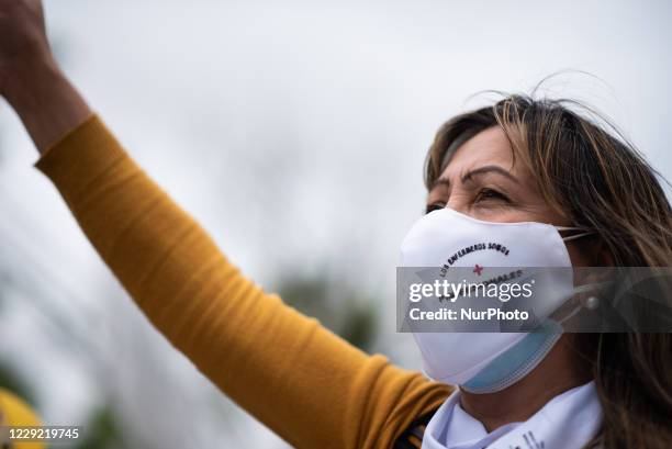 Health personnel claim for the professionalization of their work, in the framework of the Coronavirus 19 pandemic during a protest in Buenos Aires,...