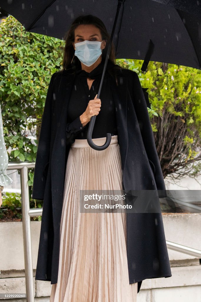 Queen Letizia Arrives To The National Awards To The Fashion Industry