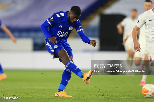 Kelechi Iheanacho of Leicester scores their 3rd goal during the UEFA Europa League Group G match between Leicester City and Zorya Luhansk at The King...