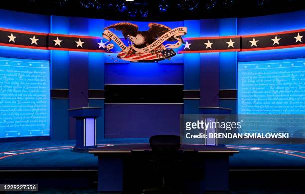The plexiglass dividers have been removed from the stage after both US President Donald Trump and Democratic Presidential candidate and former US...