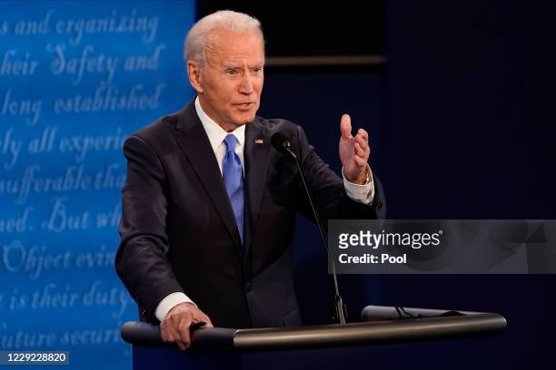 Democratic presidential candidate former Vice President Joe Biden answers a question during the second and final presidential debate at Belmont...