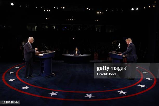 President Donald Trump and Democratic presidential nominee Joe Biden participate in the final presidential debate at Belmont University on October...